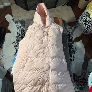 BTFBM Women's Long Puffer Vest with Quilted Hood and Button Down Closure for